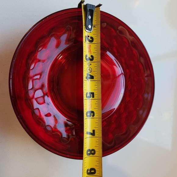 SOLD Ruby Red Plates Georgian Thumbprint Luncheon Dessert Salad 8" Set 4 - Picture 9 of 11